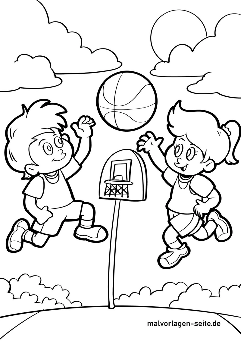 malvorlage-basketball-spielende-kinder-im-park
