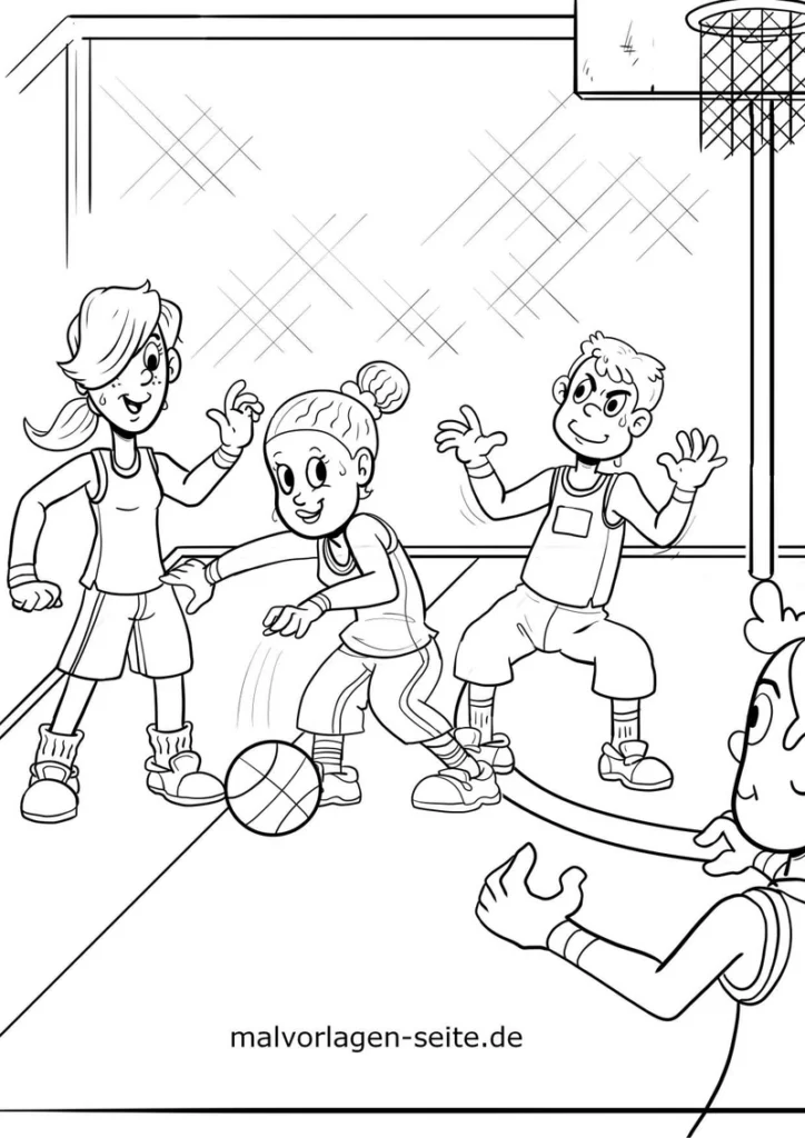 malvorlage-basketballspielende-kinder