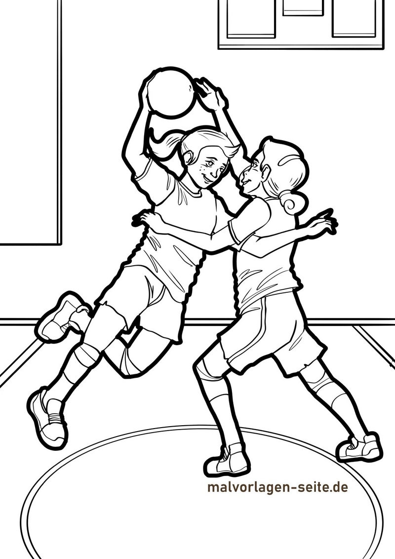 malvorlage-basketballspielende-maedchen-fuer-kreative-momente