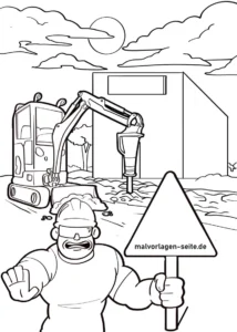 malvorlage-bauarbeiter-bagger-auf-baustelle