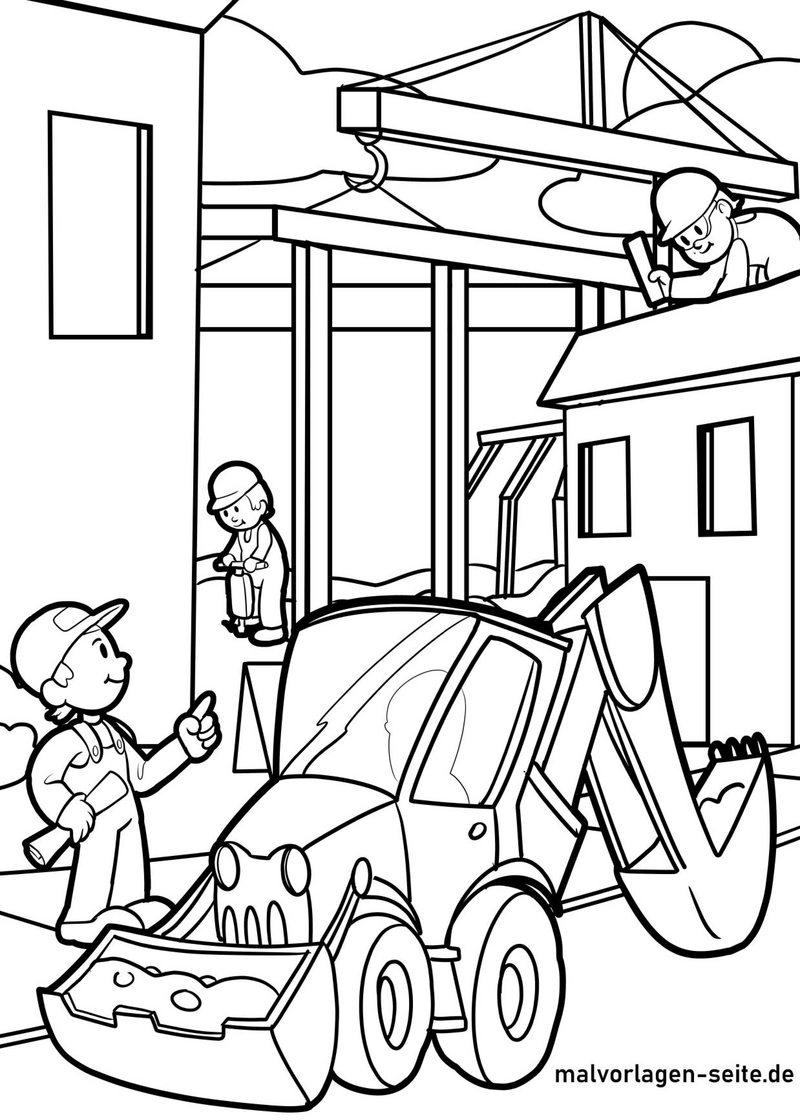 malvorlage-bauarbeiter-bagger-szene
