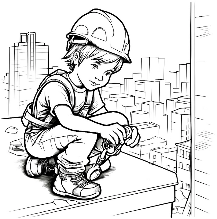 malvorlage-bauarbeiter-hochhaus-mit-stadtlandschaft