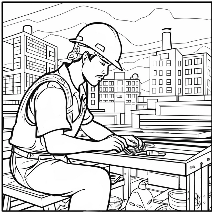 malvorlage-bauarbeiter-in-der-stadt-mit-werkzeugen