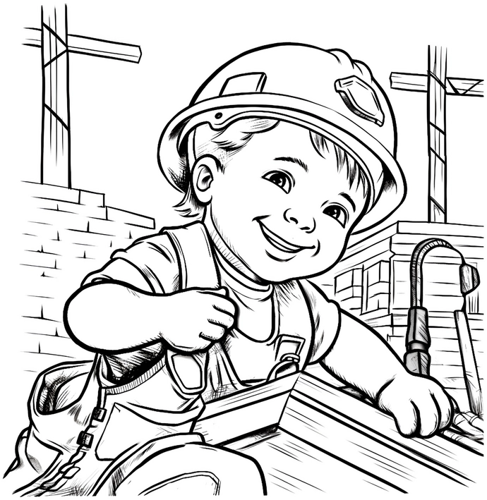 malvorlage-bauarbeiter-kind-auf-baustelle