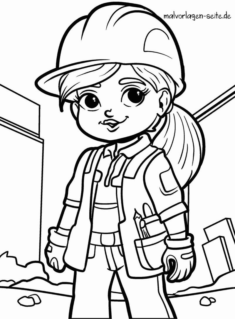 malvorlage-bauarbeiter-maedchen-baufeld