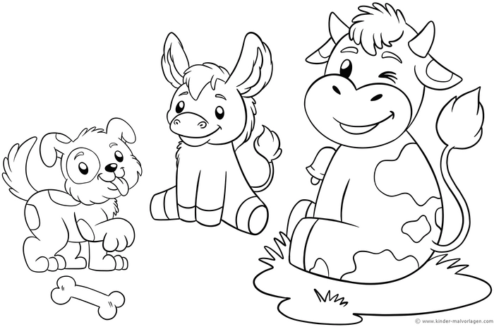 malvorlage-bauernhof-hund-fohlen-kuh