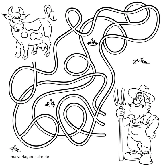 malvorlage-bauernhof-kuh-bauer-weg