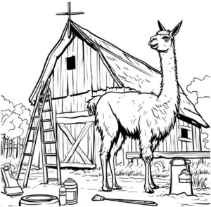 malvorlage-bauernhof-lama-vor-scheune