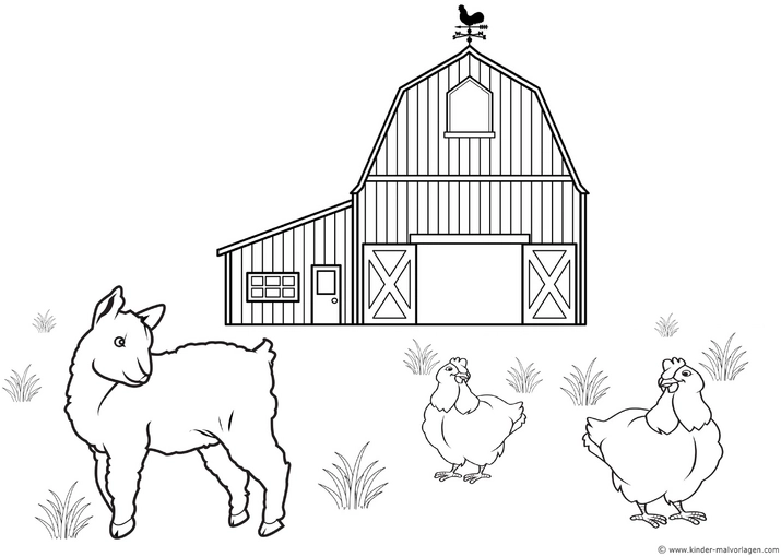 malvorlage-bauernhof-scheune-lamm-huehner