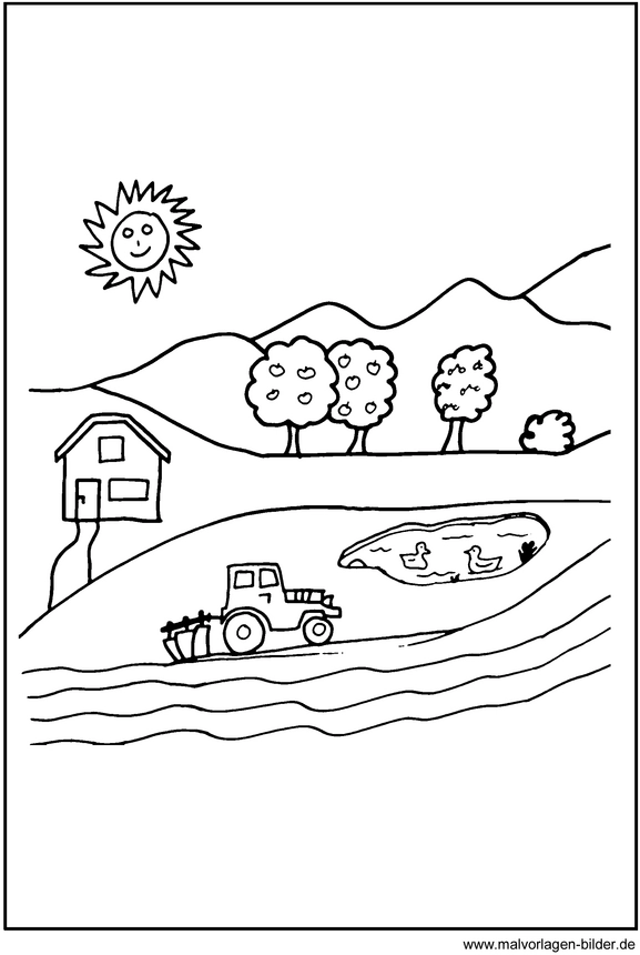 malvorlage-bauernhof-traktor-und-enten