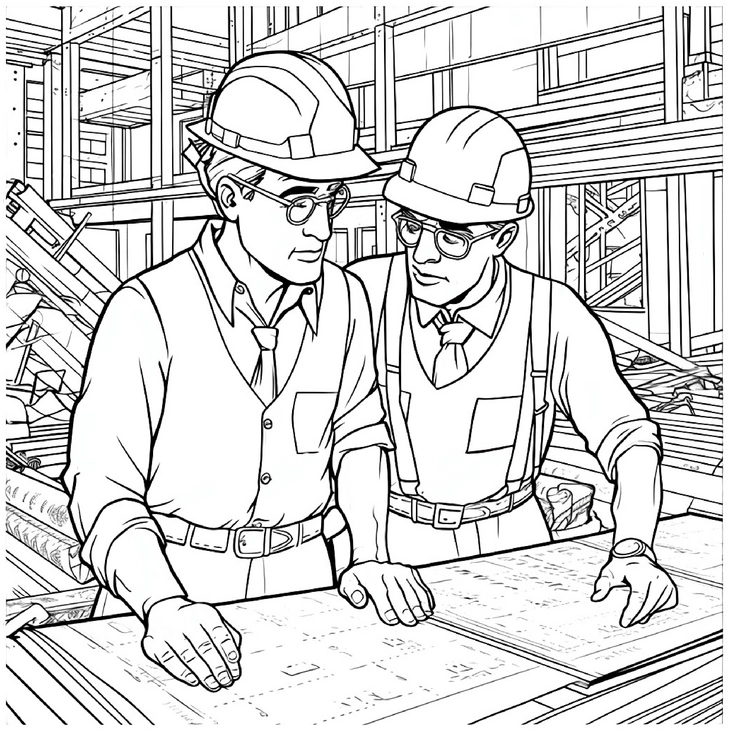 malvorlage-bauingenieure-beim-arbeiten