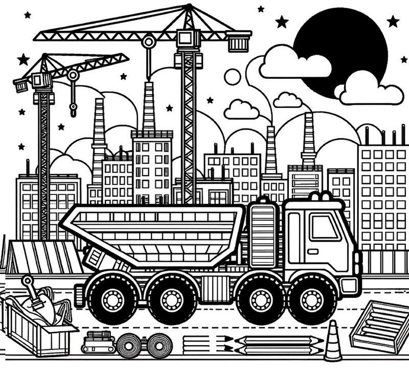 malvorlage-baulkw-und-kraene-ausmalen