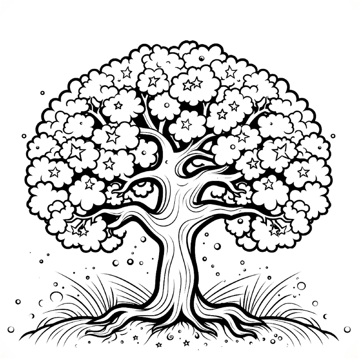 malvorlage-baum-mit-bluehenden-blaettern