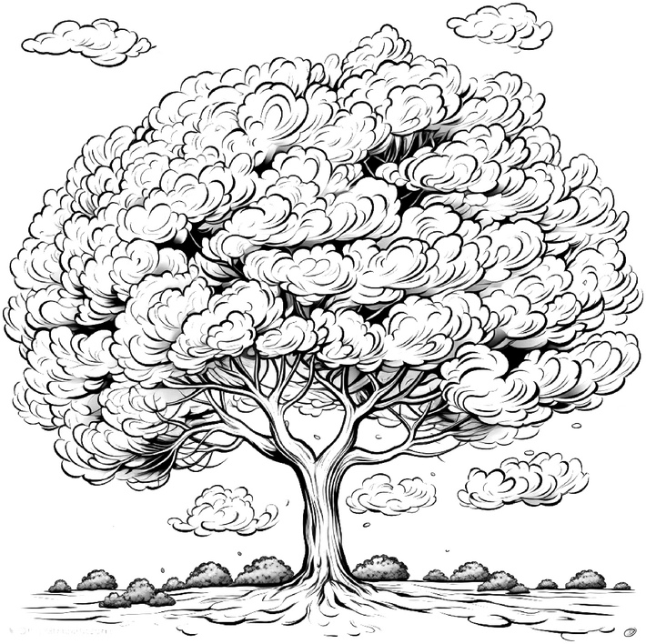 malvorlage-baum-mit-wolken-und-huegeln