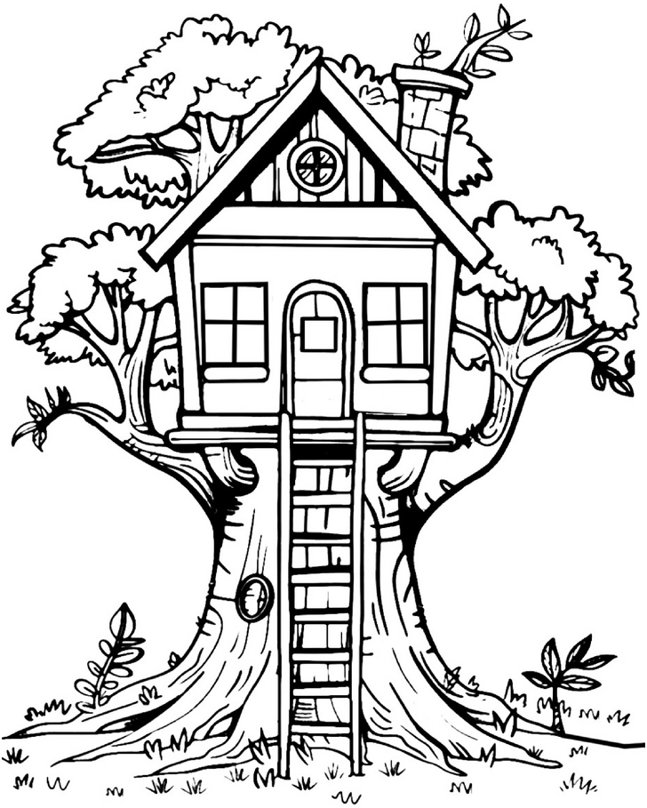 malvorlage-baumhaus-in-der-natur