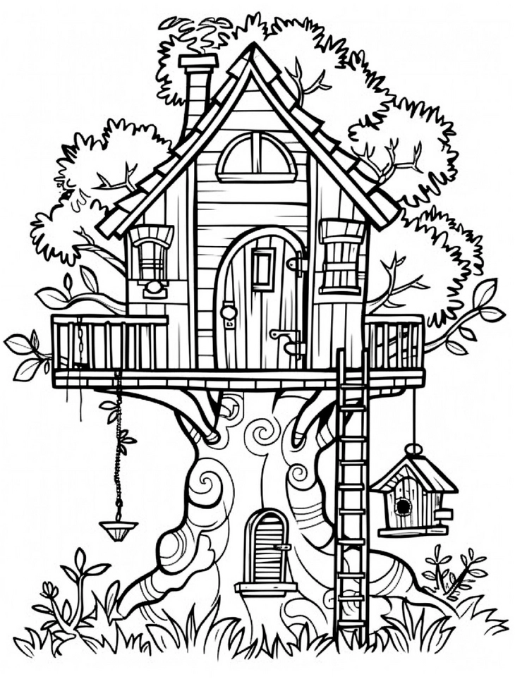 malvorlage-baumhaus-mit-details-fuer-kinder