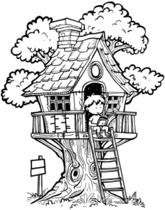 malvorlage-baumhaus-mit-junge-und-buch