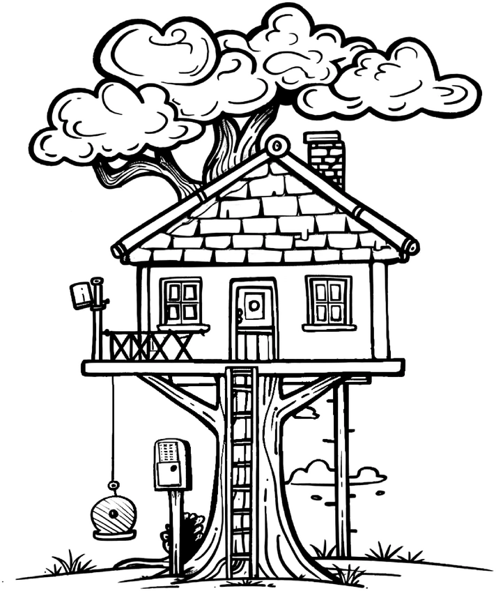 malvorlage-baumhaus-mit-wolken-und-natur