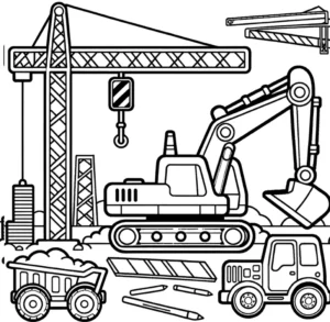 malvorlage-baustelle-kran-bagger-lkw