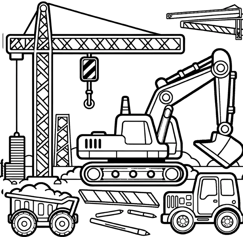 malvorlage-baustelle-kran-bagger-lkw