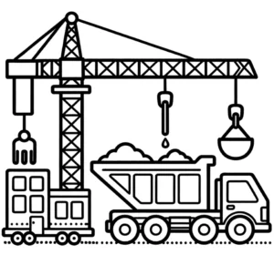 malvorlage-baustelle-kran-und-lkw