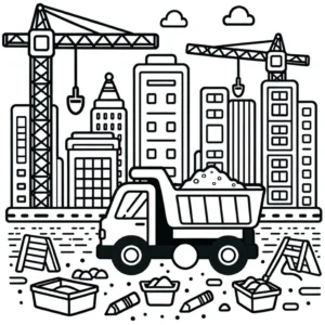 malvorlage-baustelle-lastwagen-und-kraene
