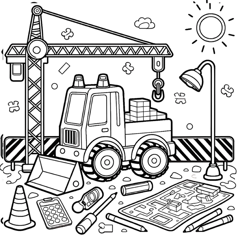 malvorlage-baustelle-lkw-kran-ausmalbild