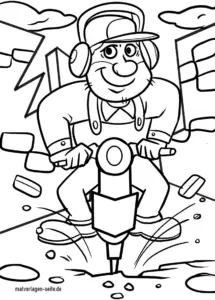 malvorlage-baustellenarbeiter-mit-presslufthammer