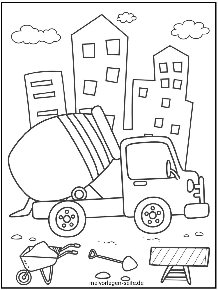 malvorlage-baustellenfahrzeug-betonmischer-und-baugeraete