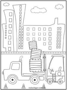 malvorlage-baustellenfahrzeug-in-der-stadt