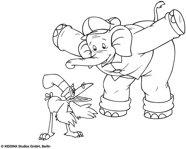malvorlage-benjamin-bluemchen-mit-rabe-gulliver-ausmalen
