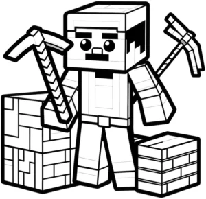 malvorlage-bergbau-charakter-mit-spitzhacke-und-bausteinen