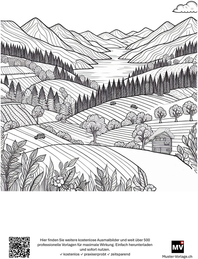 malvorlage-berglandschaft-mit-see-und-baeumen