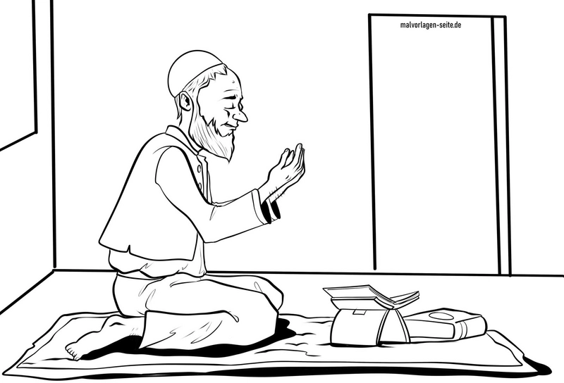 malvorlage-betender-mann-mit-buch-im-raum