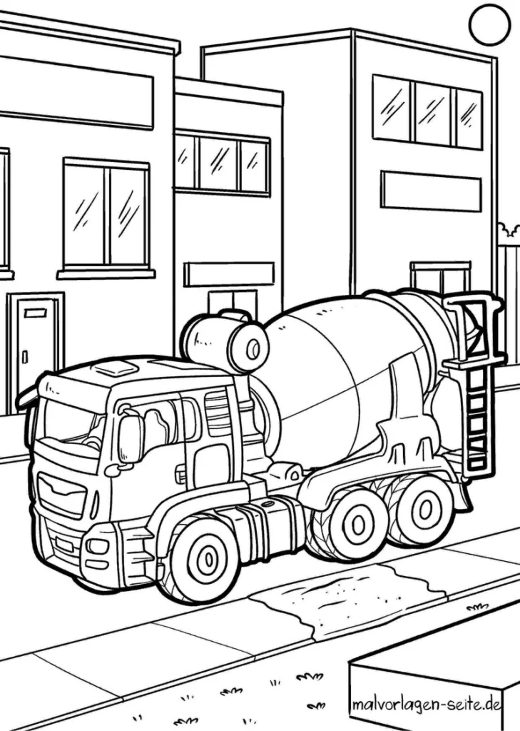 malvorlage-betonmischer-in-der-stadt
