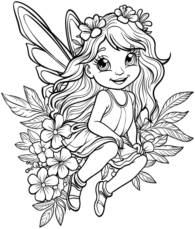 malvorlage-bezaubernde-fee-umgeben-von-blumen