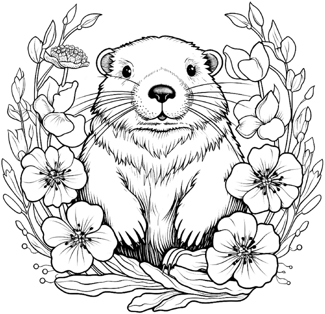 malvorlage-biber-in-blumenlandschaft
