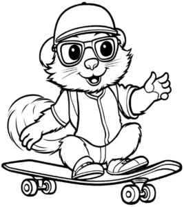 malvorlage-biber-skateboard-ausmalbild