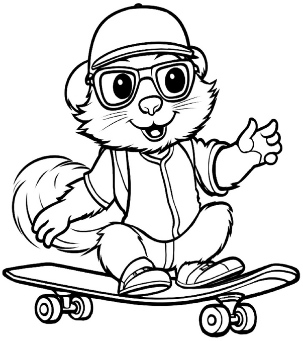 malvorlage-biber-skateboard-ausmalbild