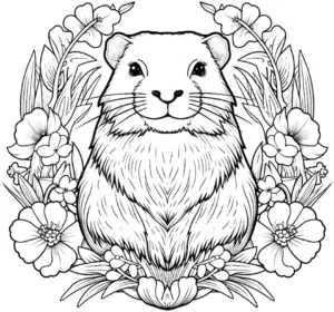 malvorlage-biber-umgeben-von-blumen