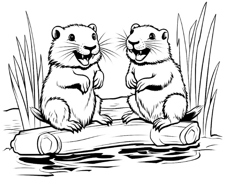 malvorlage-biberfreunde-auf-baumstamm