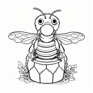 malvorlage-biene-auf-bienenstock-und-blumen