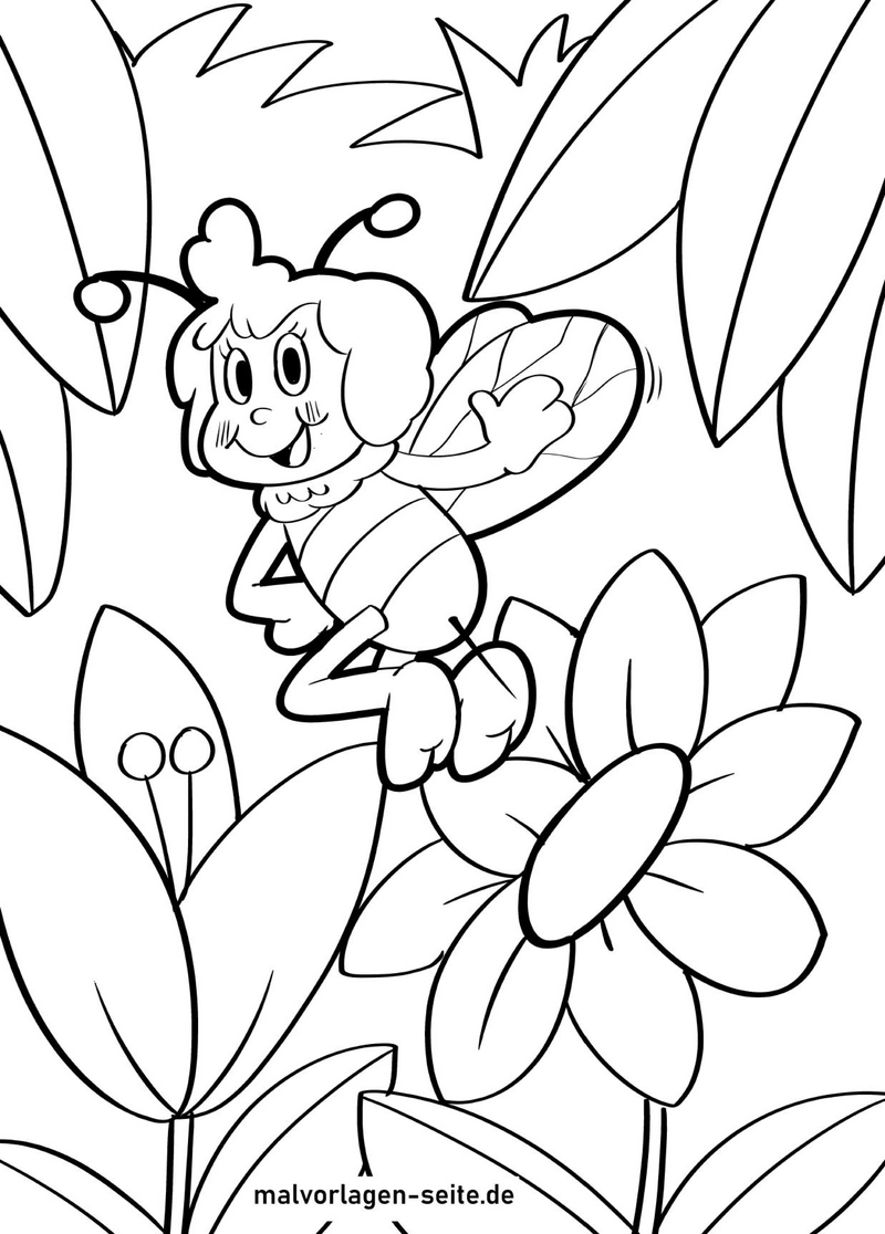 malvorlage-biene-blume-und-pflanzen
