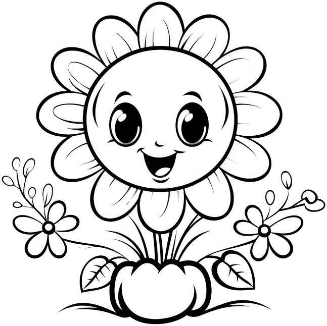 malvorlage-bloehende-blume-mit-laechelndem-gesicht