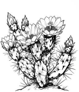 malvorlage-bluehender-kaktus-mit-blumen