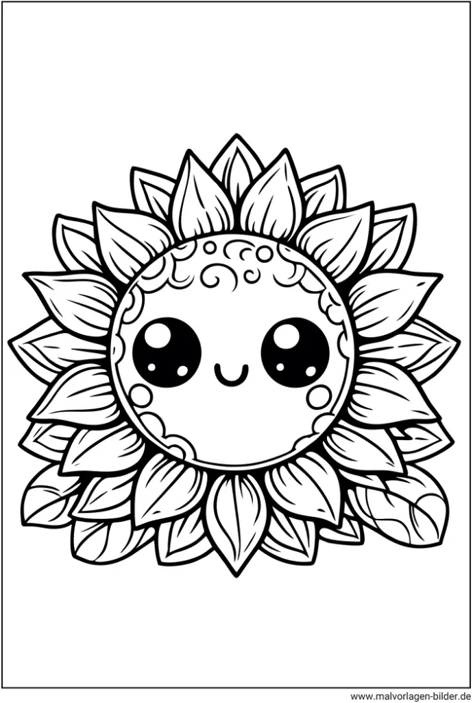 malvorlage-blume-mit-augen-und-sonnenstrahlen