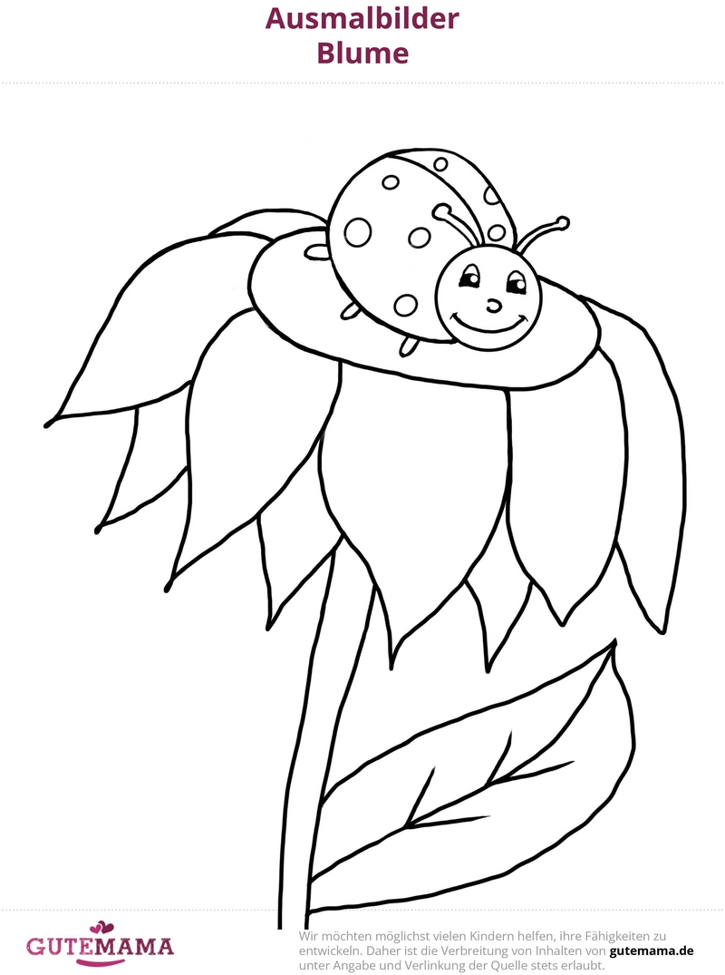malvorlage-blume-mit-marienkaefer-kreativ-ausmalen