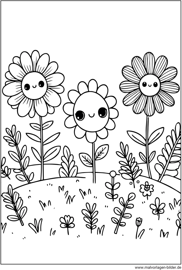 malvorlage-blumen-auf-einer-wiese