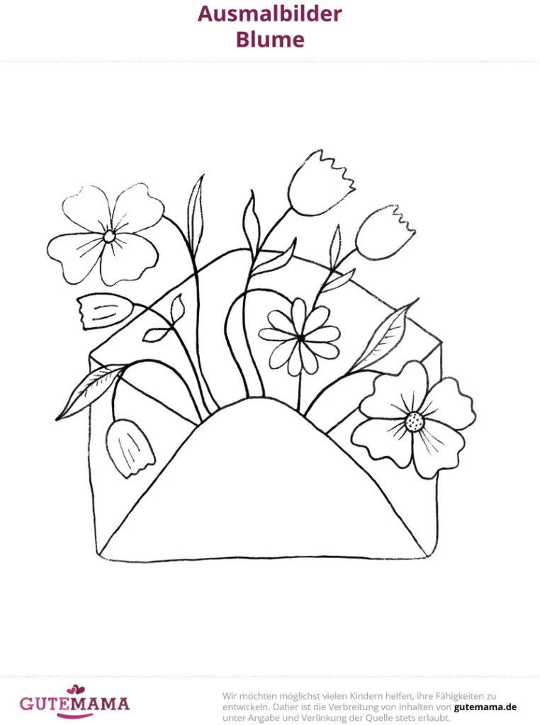 malvorlage-blumen-im-umschlag-ausmalbild