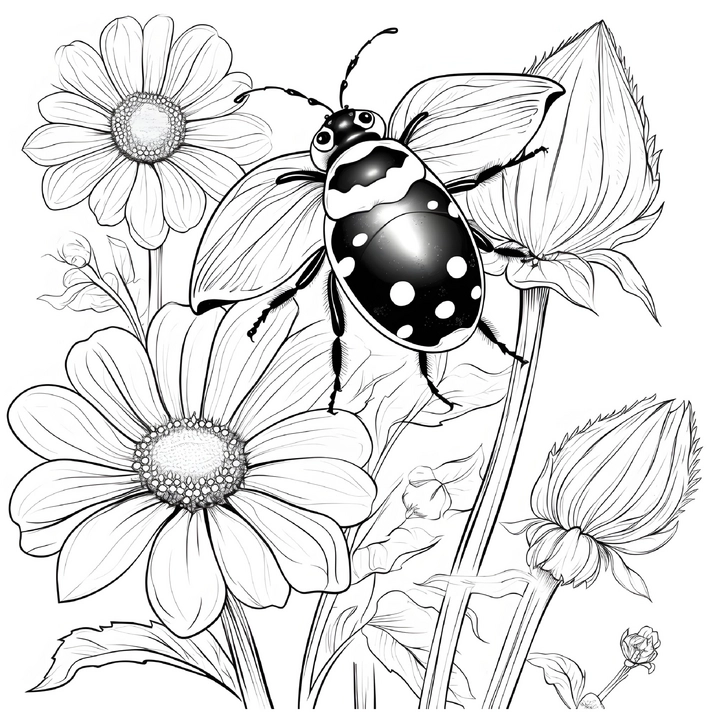 malvorlage-blumen-und-insekt-ausmalbild